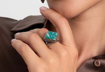 Кольцо из серебра с камнем амазонит фото, цены