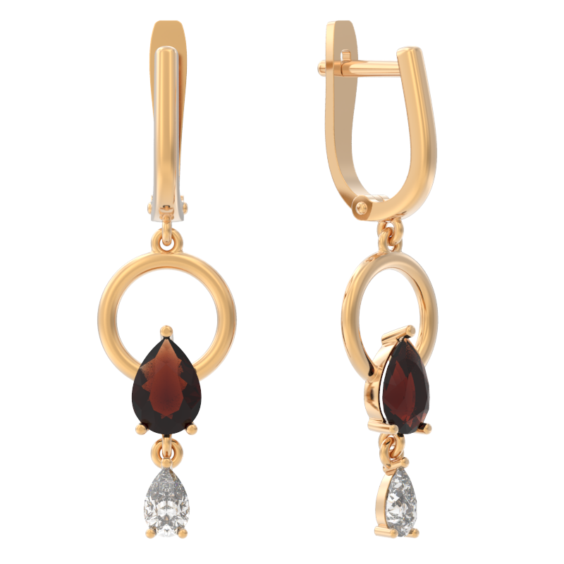 Серьги из золота с камнем Гранат, Фианит фото, цены