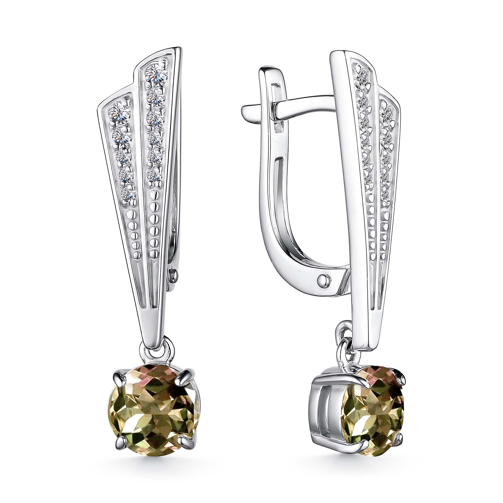 Серьги из серебра с камнем Фианит, Султанит и.в. фото, цены