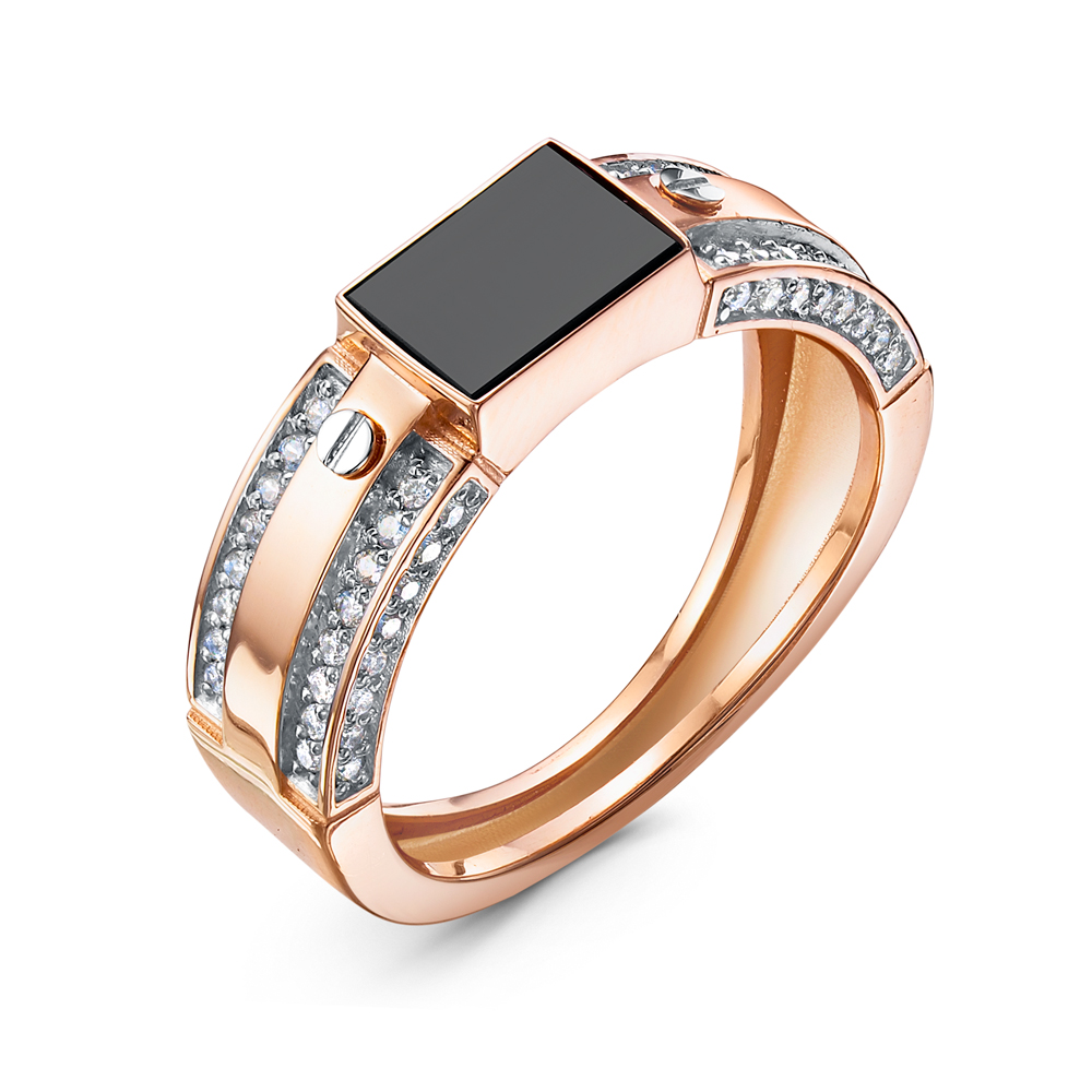 Кольцо из золота с камнем Фианит, Оникс фото, цены