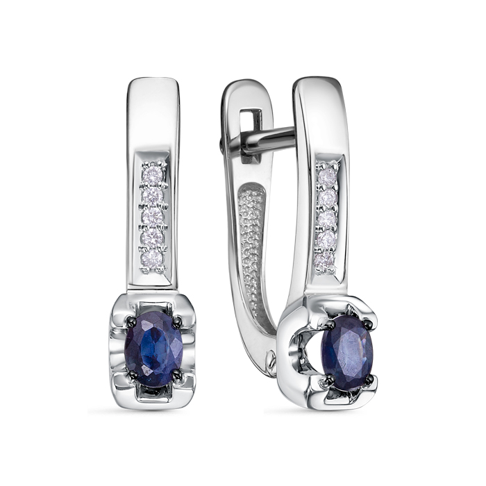 Серьги из золота с камнем Бриллиант, Сапфир фото, цены