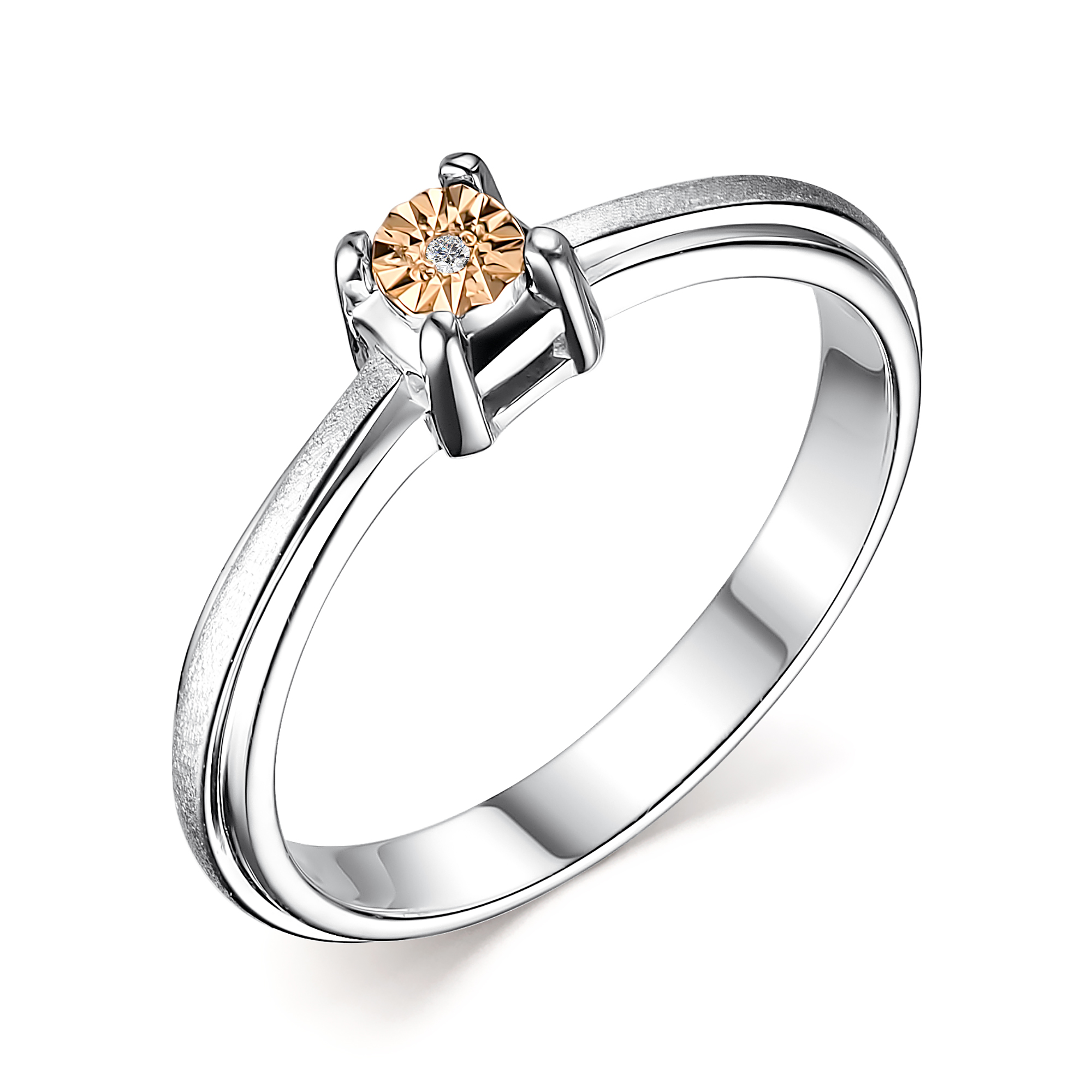 Кольцо из серебра с камнем Бриллиант, вставками золота фото, цены