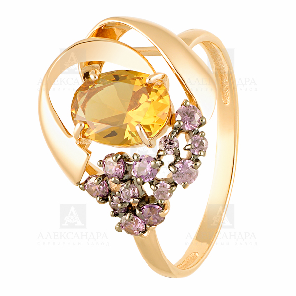 Кольцо из золота с камнем Гранат, Фианит фото, цены