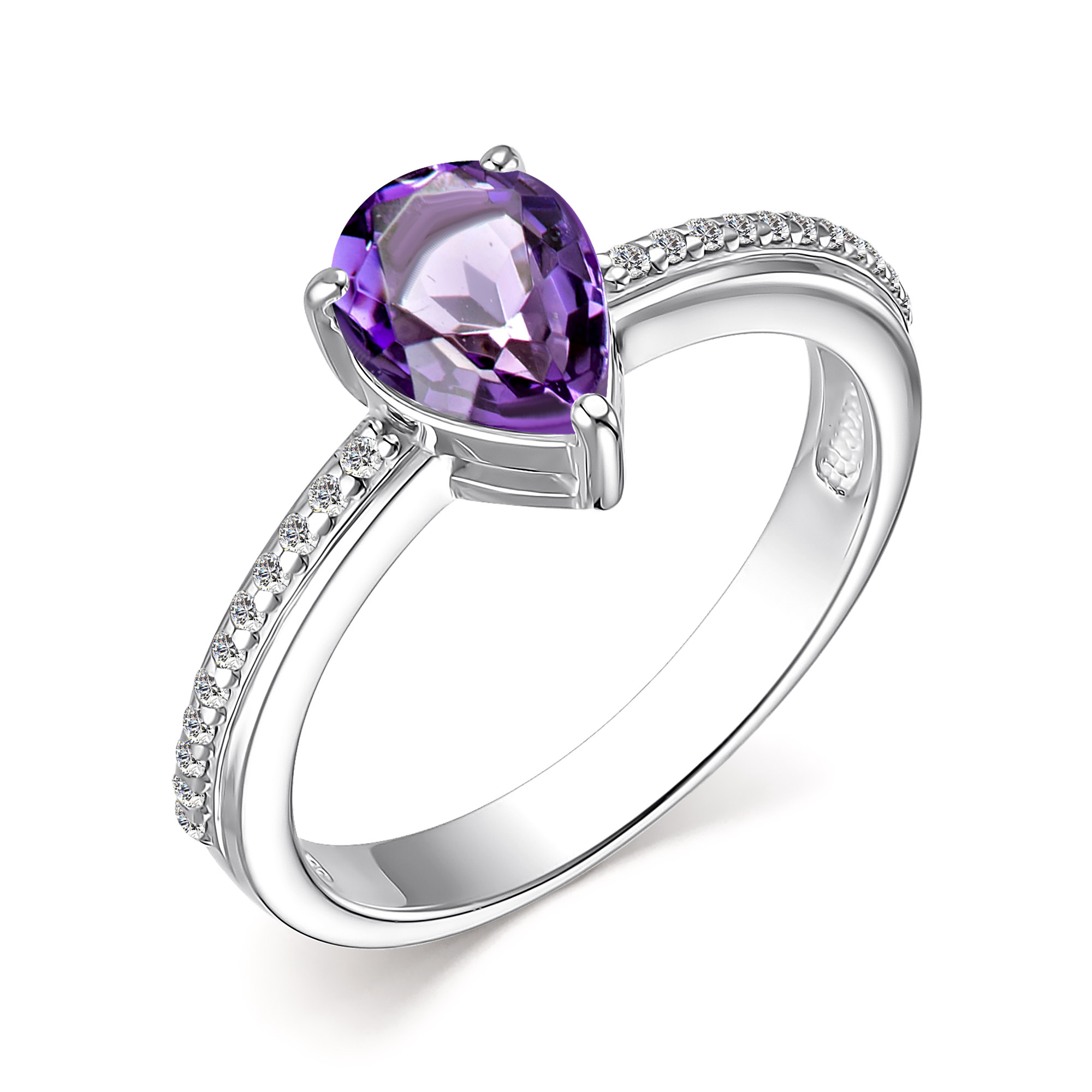 Кольцо из серебра с камнем аметист, Фианит фото, цены
