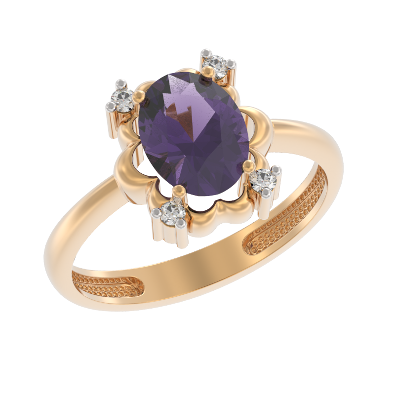 Кольцо из золота с камнем аметист, Фианит фото, цены