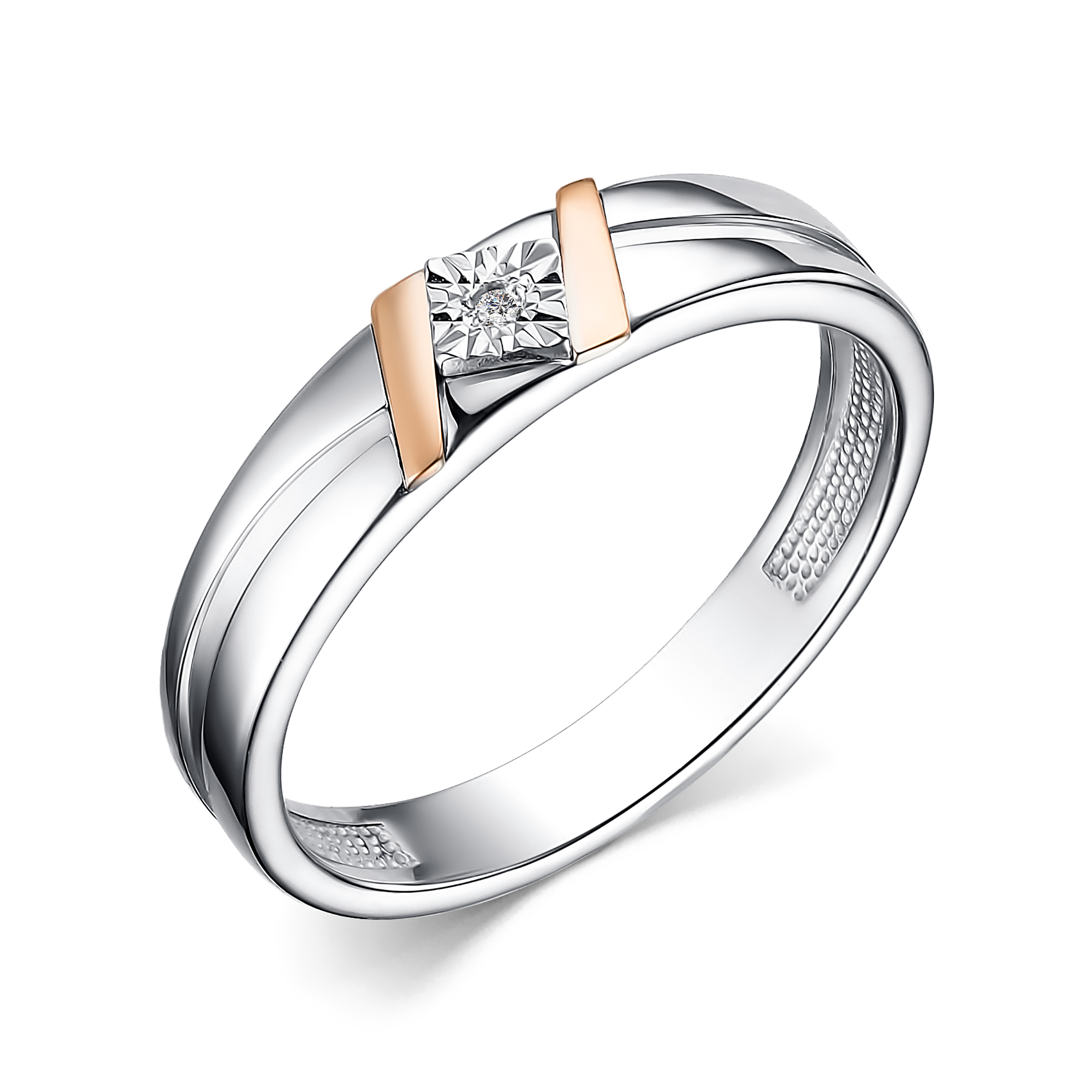 Кольцо из серебра с камнем Бриллиант, вставками золота фото, цены