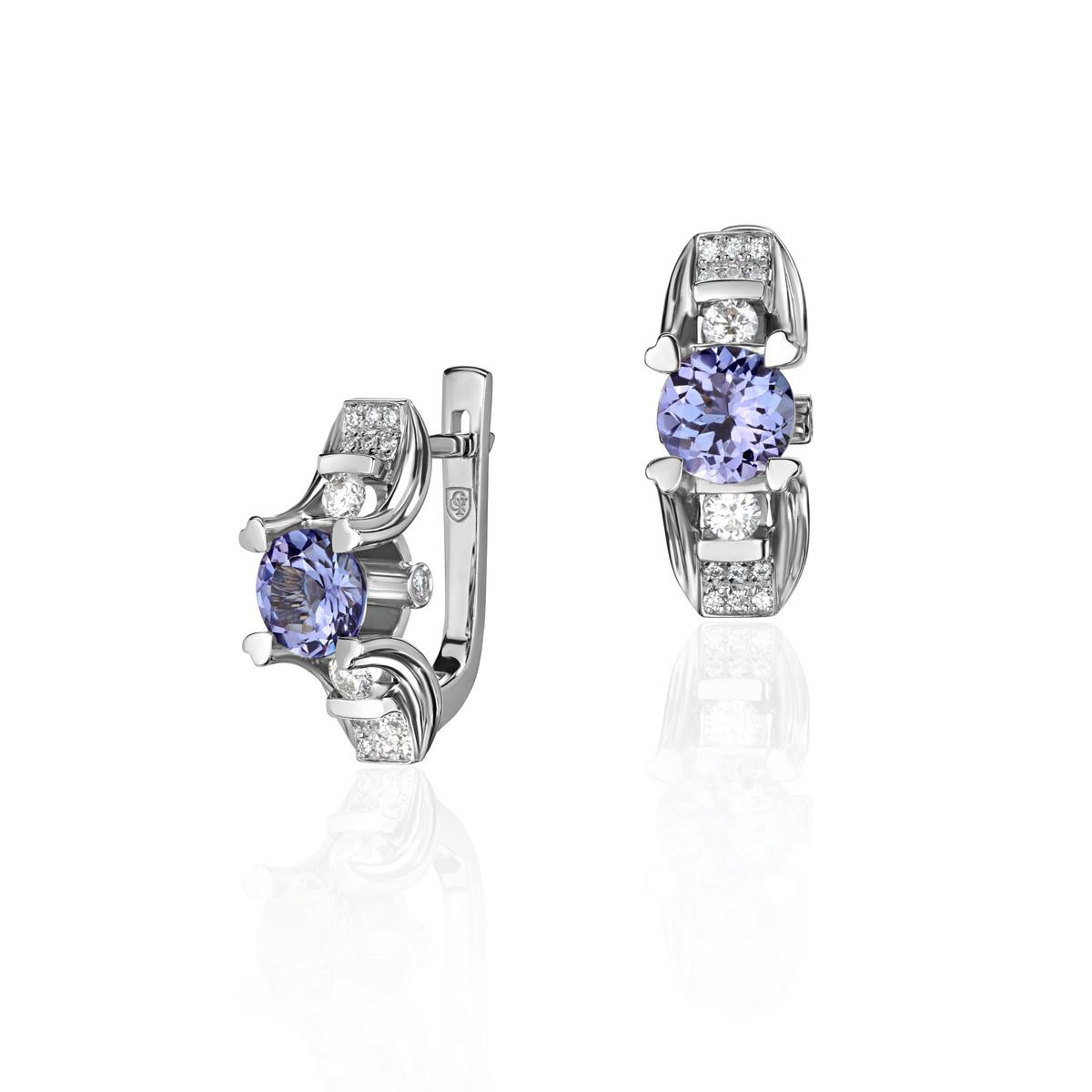 Серьги из золота с камнем Бриллиант, Танзанит фото, цены