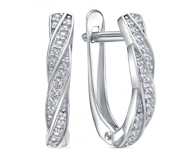 Серьги из серебра с камнем Фианит фото, цены