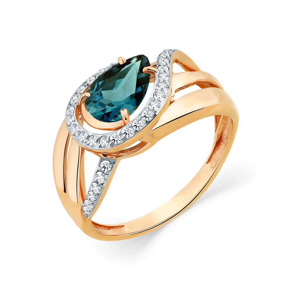 Кольцо из золота с камнем Лондон топаз, Фианит фото, цены