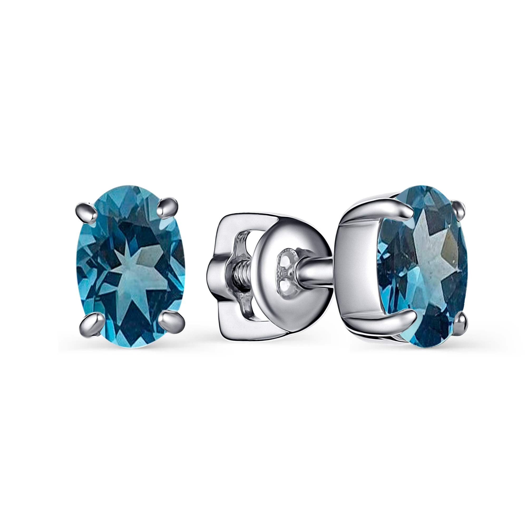 Пуссеты из серебра с камнем Лондон топаз фото, цены