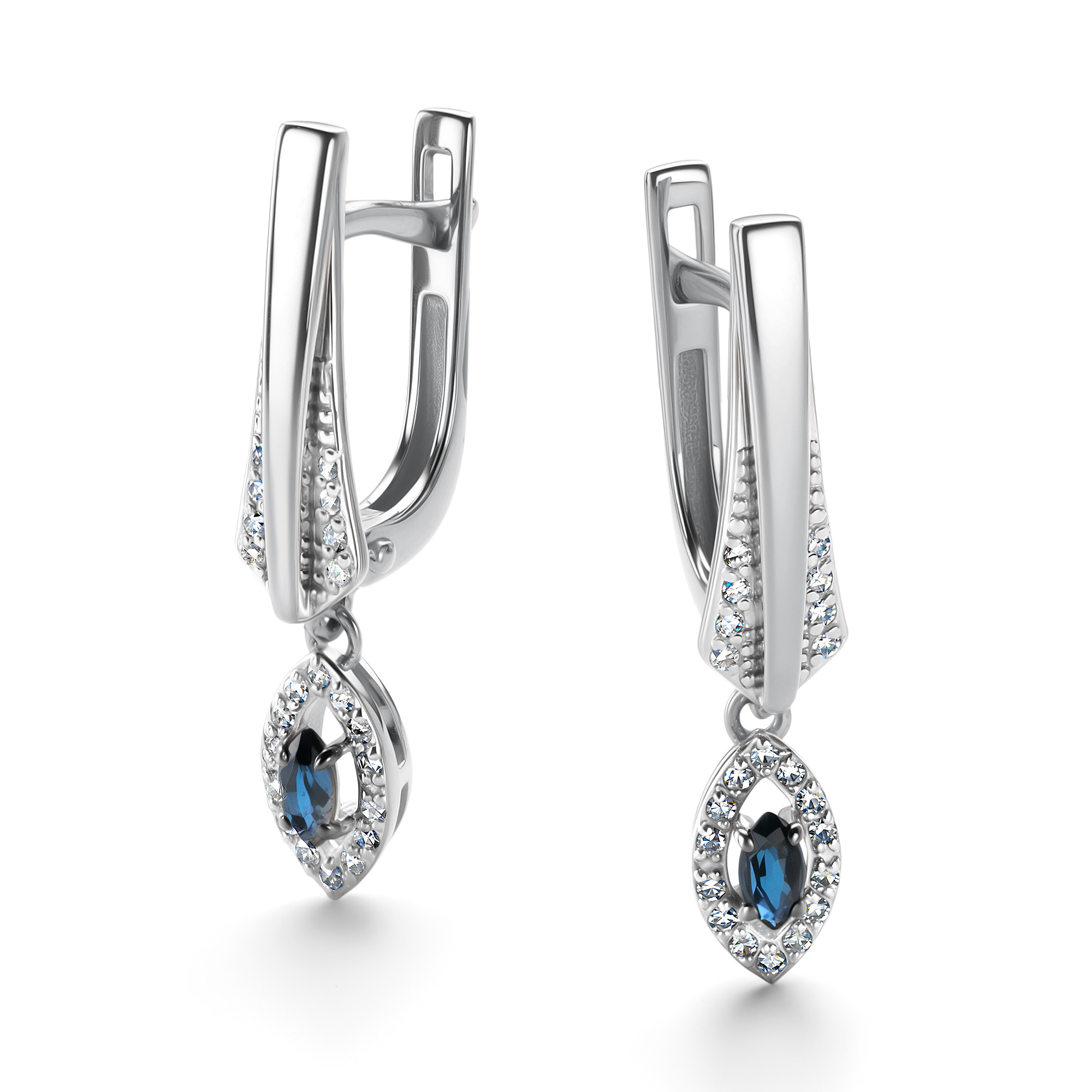 Серьги из золота с камнем Бриллиант, Сапфир фото, цены