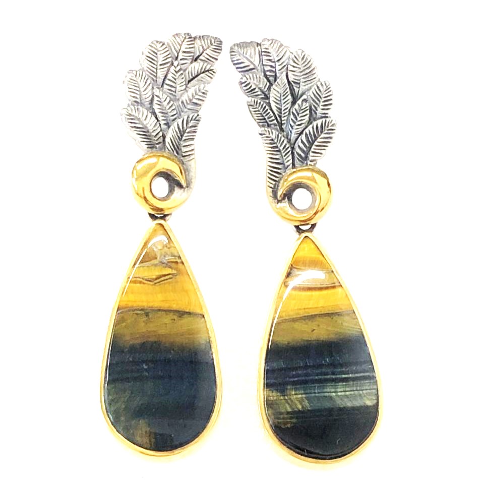 Серьги из серебра с камнем Тигровый глаз фото, цены