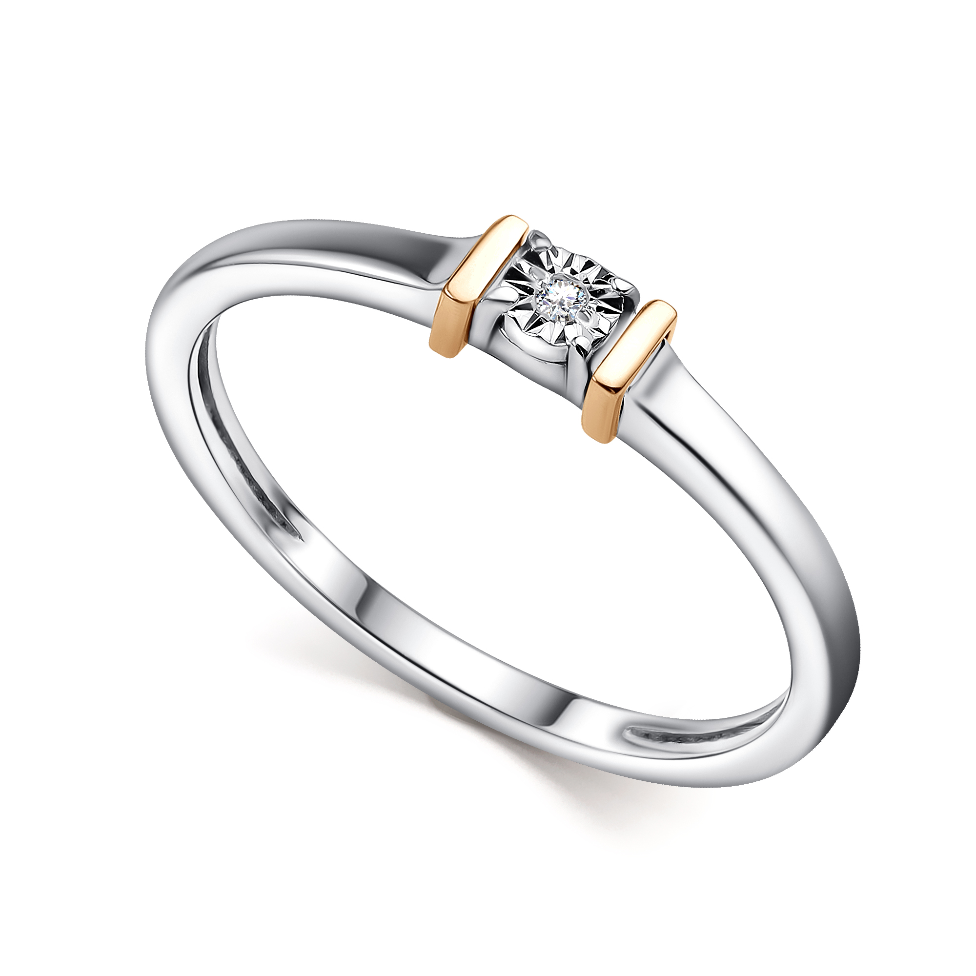 Кольцо из серебра с камнем Бриллиант, вставками золота фото, цены