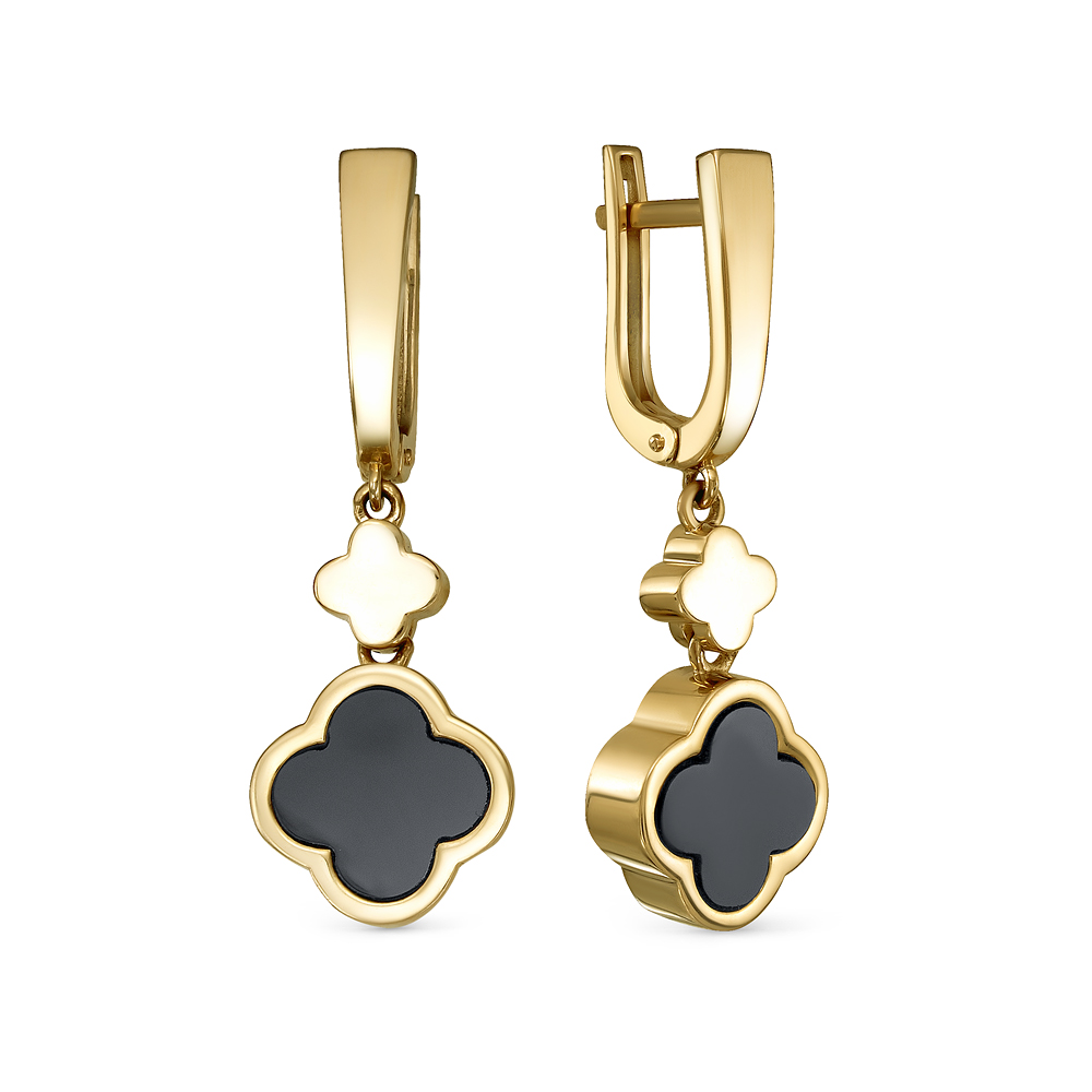 Серьги из золота с камнем Оникс фото, цены