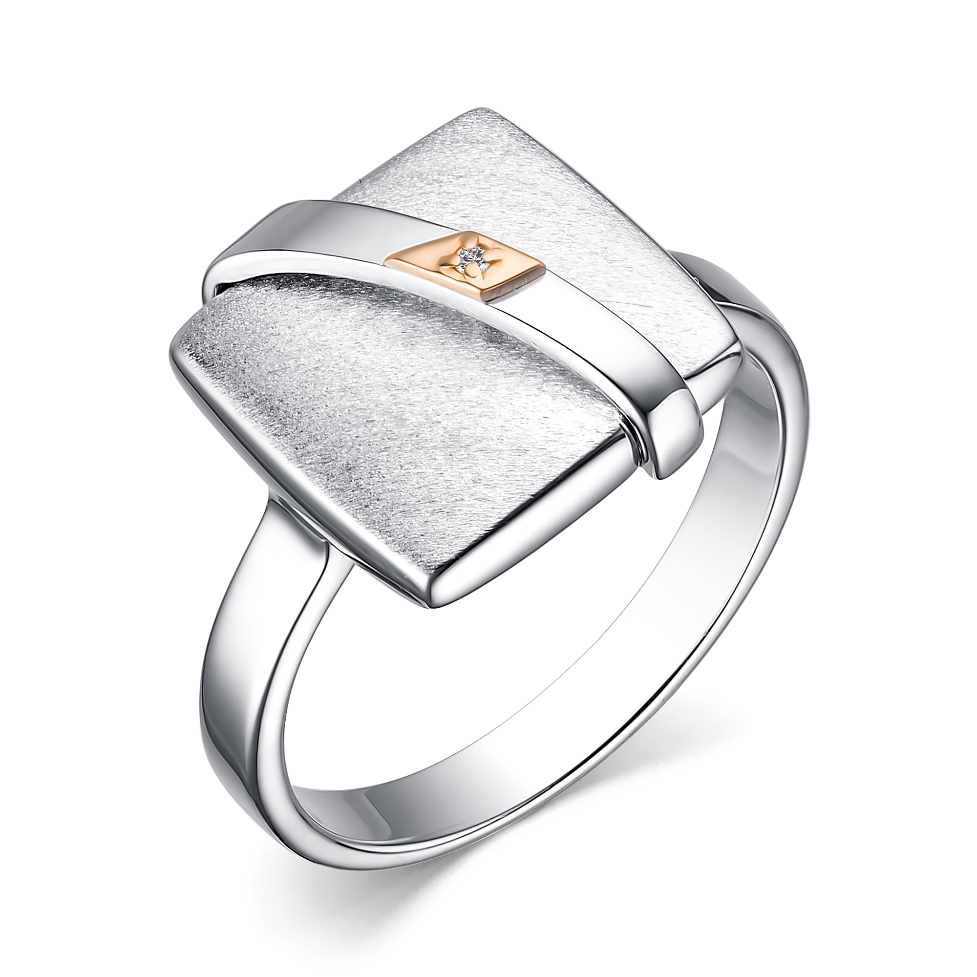 Кольцо из серебра с камнем Бриллиант, вставками золота фото, цены