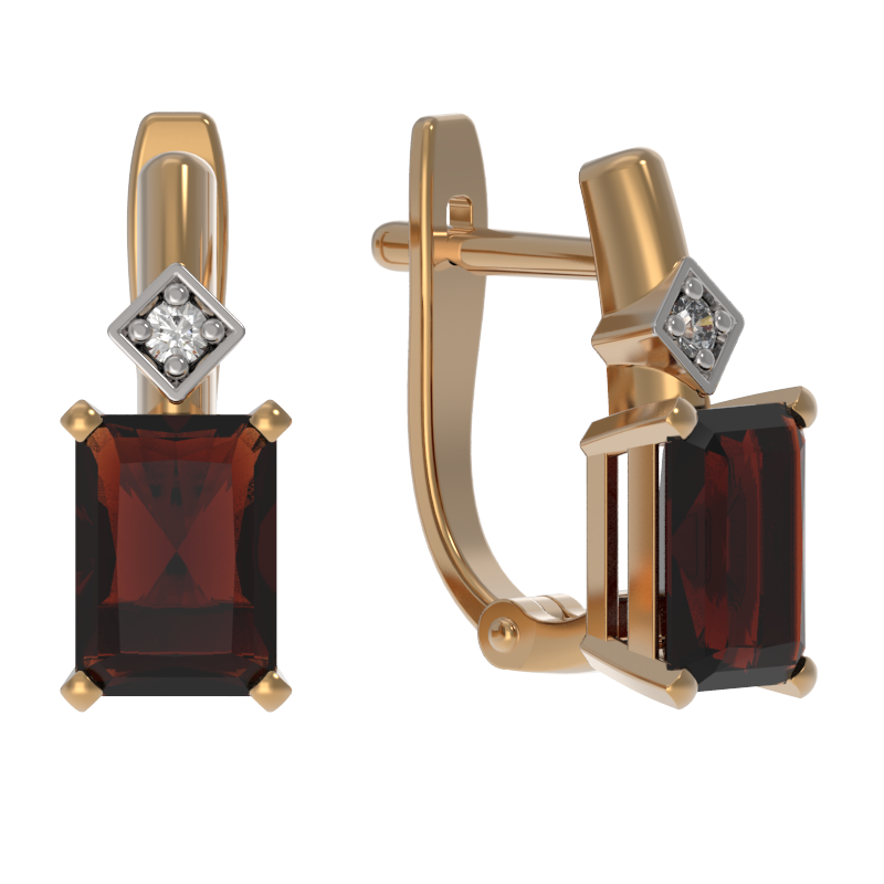 Серьги из золота с камнем Гранат, Фианит фото, цены