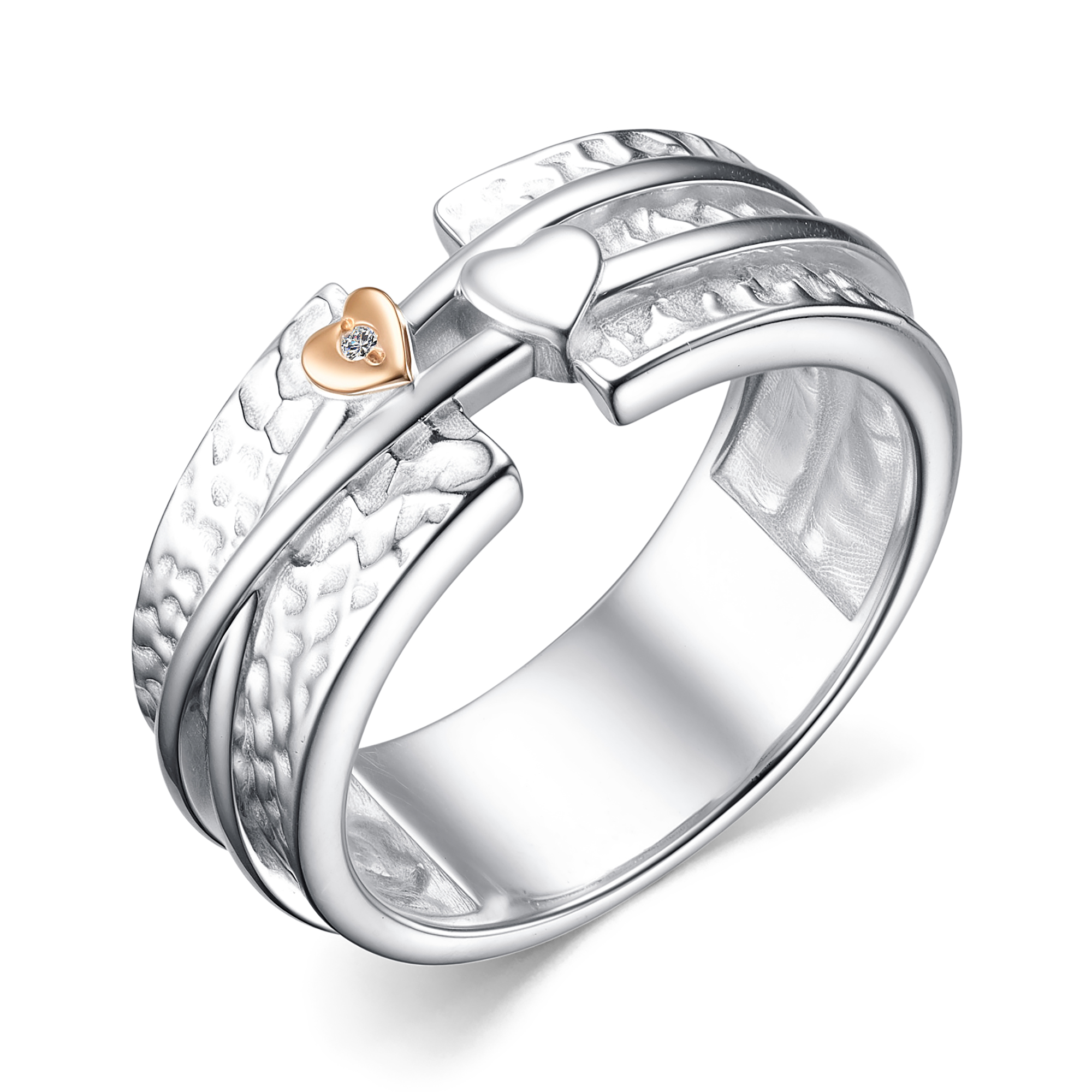 Кольцо из серебра с камнем Бриллиант, вставками золота фото, цены