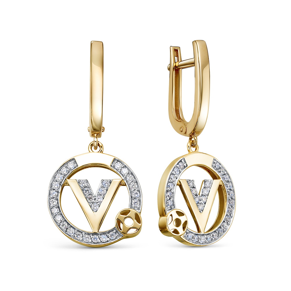 Серьги из золота с камнем Фианит фото, цены