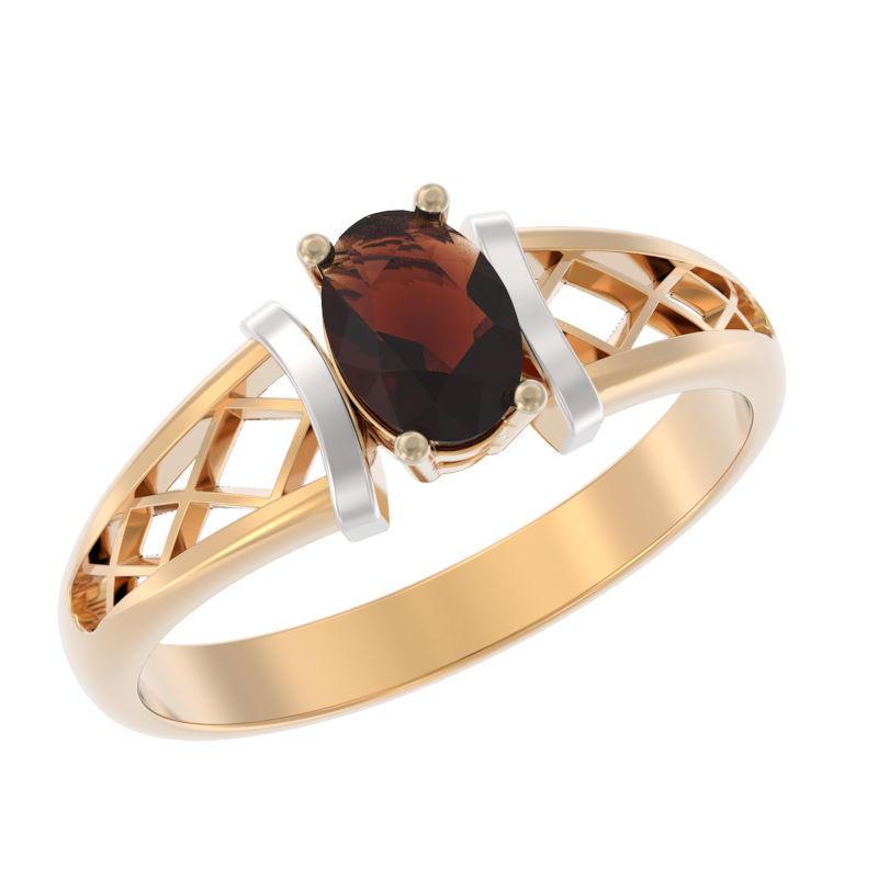 Кольцо из золота с камнем Гранат фото, цены