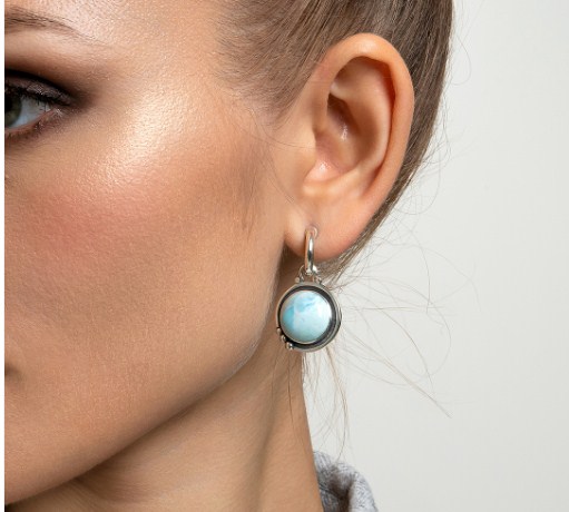 Серьги из серебра с камнем Ларимар фото, цены