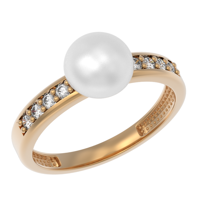 Кольцо из золота с камнем Жемчуг, Фианит фото, цены