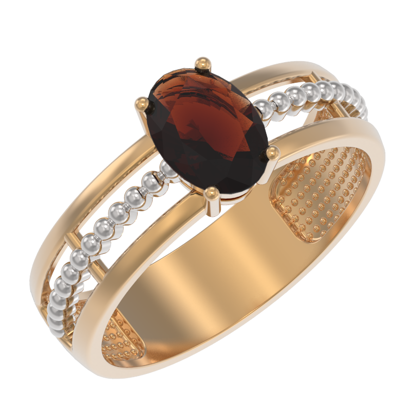 Кольцо из золота с камнем Гранат фото, цены