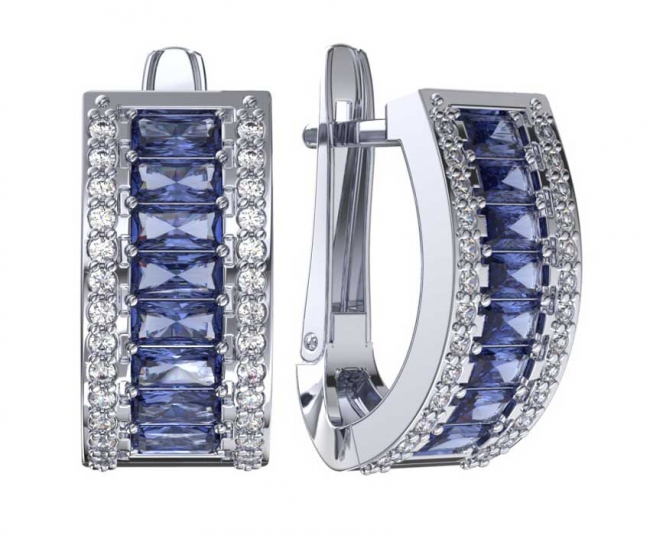 Серьги из серебра с камнем Фианит фото, цены