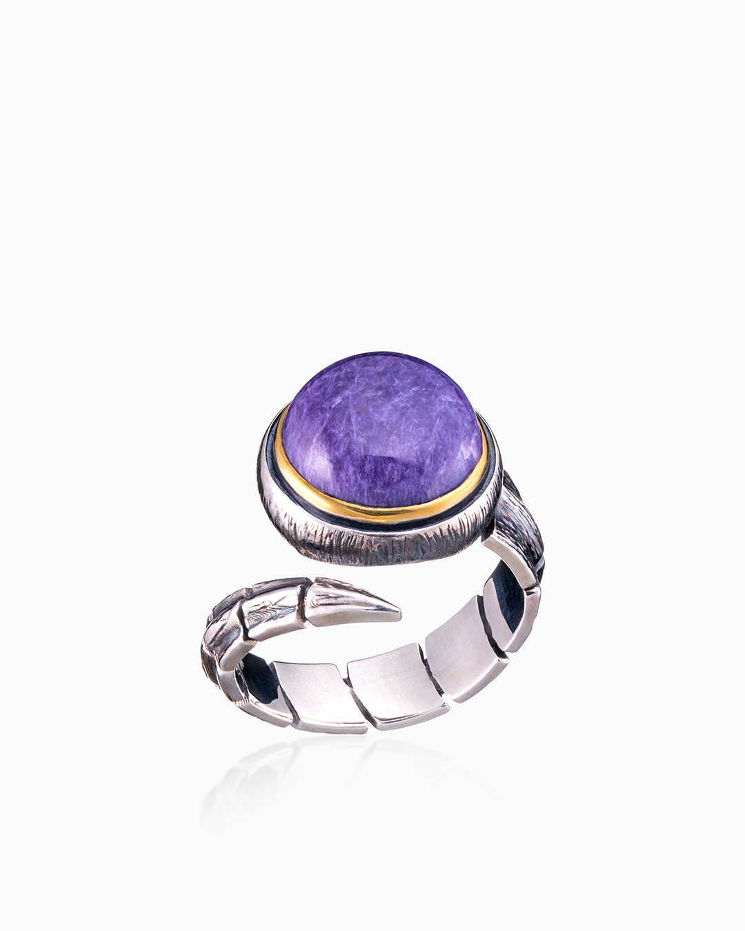 Кольцо из серебра с камнем Чароит фото, цены