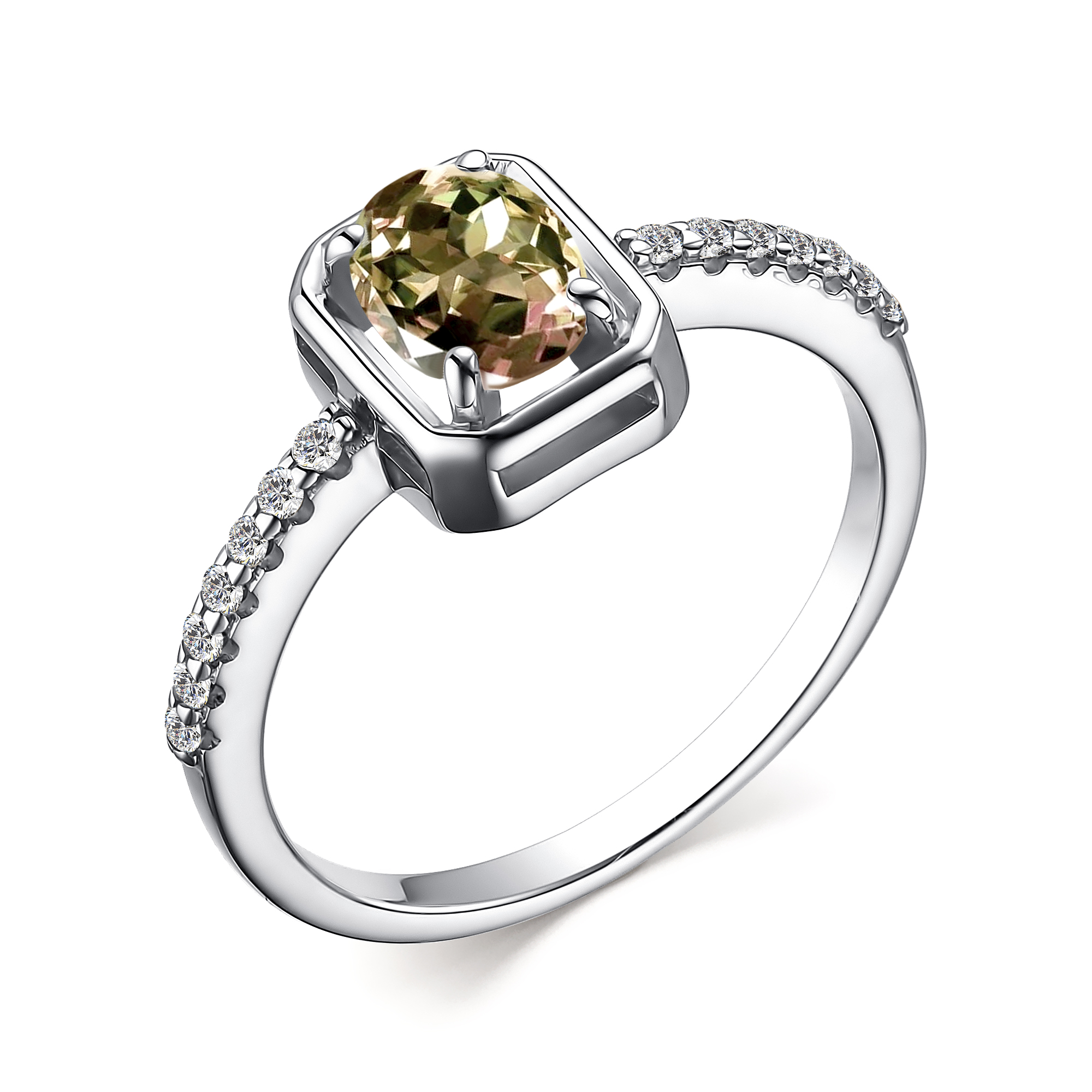 Кольцо из серебра с камнем Фианит, Султанит и.в. фото, цены