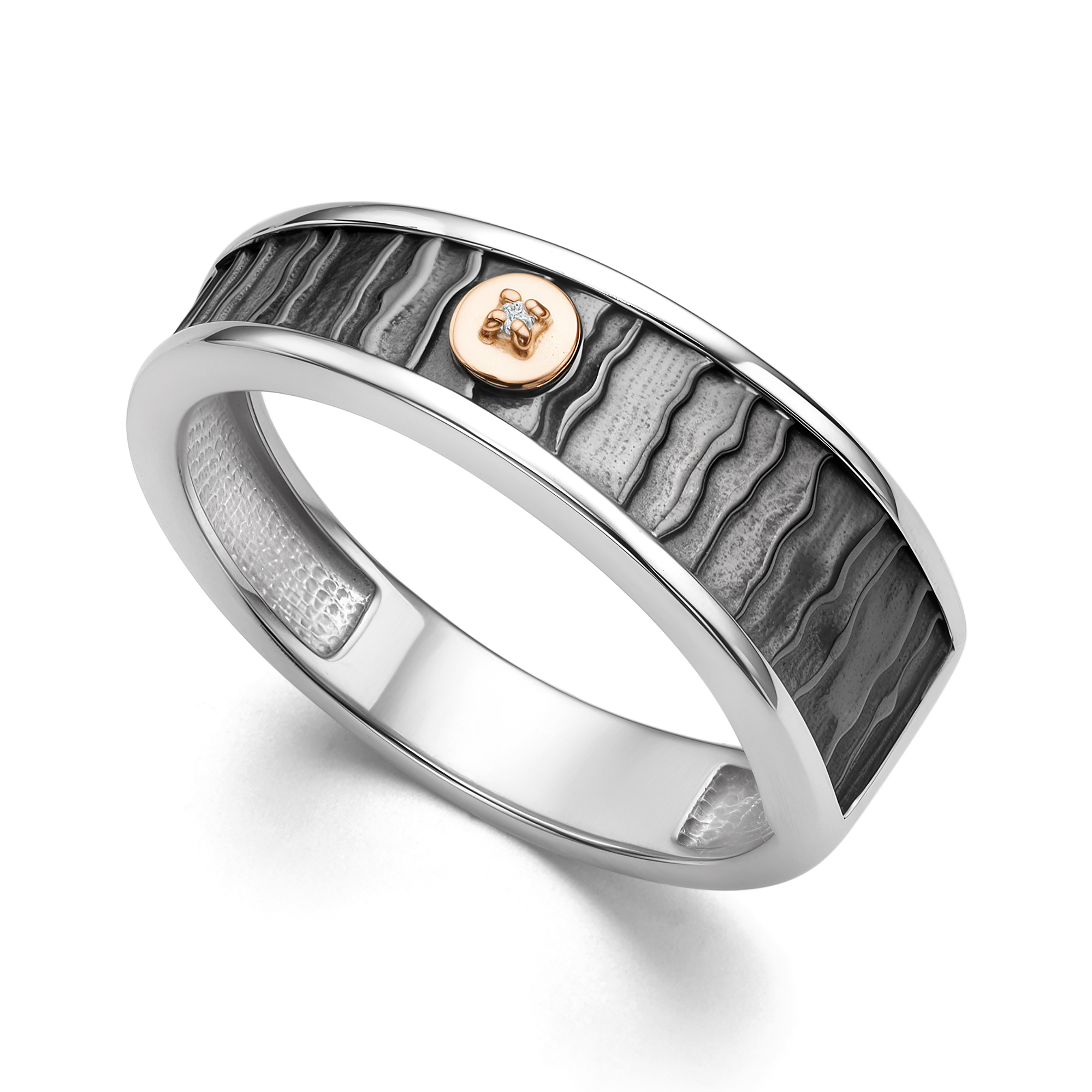 Кольцо из серебра с камнем Бриллиант, вставками золота фото, цены