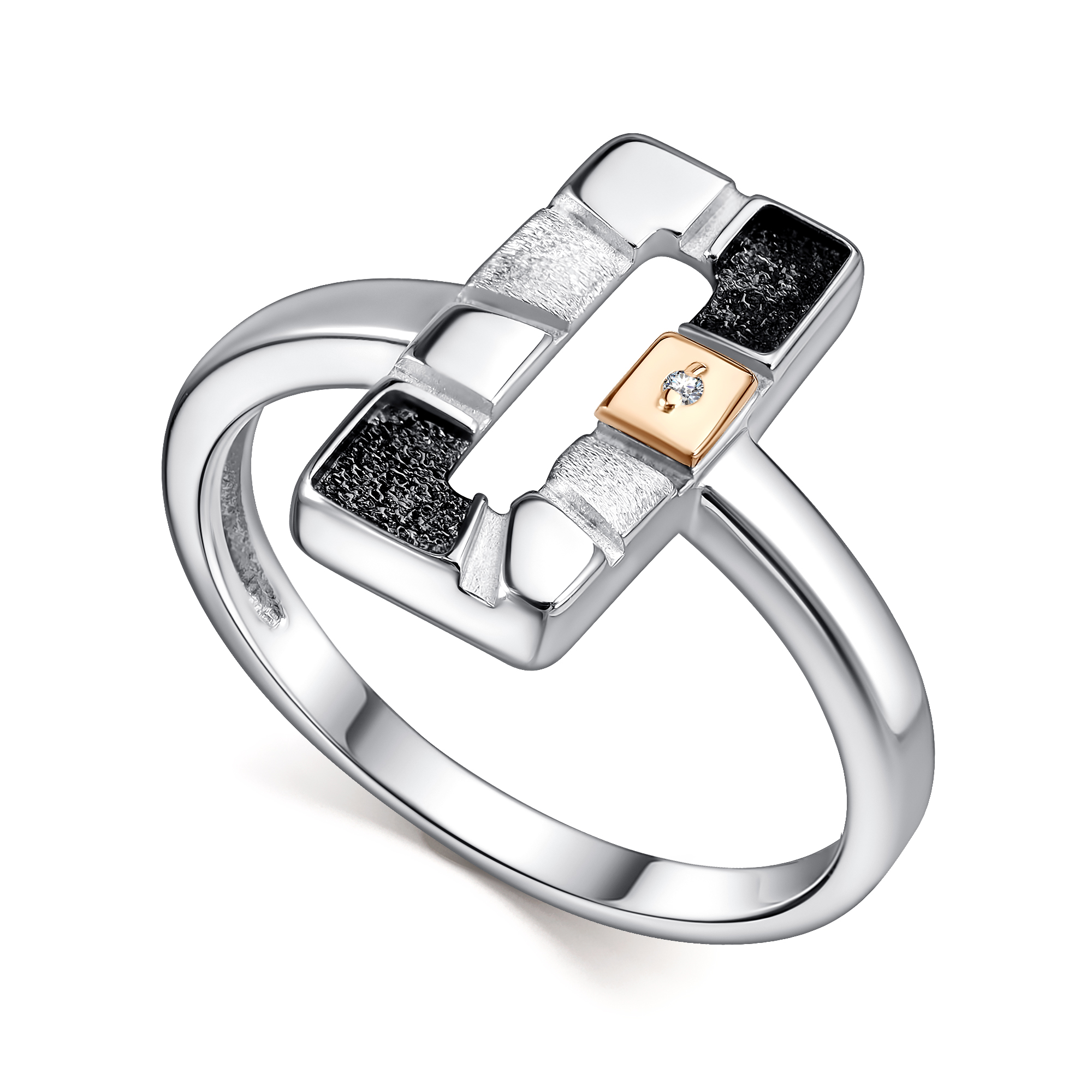 Кольцо из серебра с камнем Бриллиант, вставками золота фото, цены