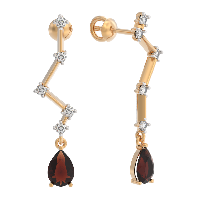 Пуссеты из золота с камнем Гранат, Фианит фото, цены