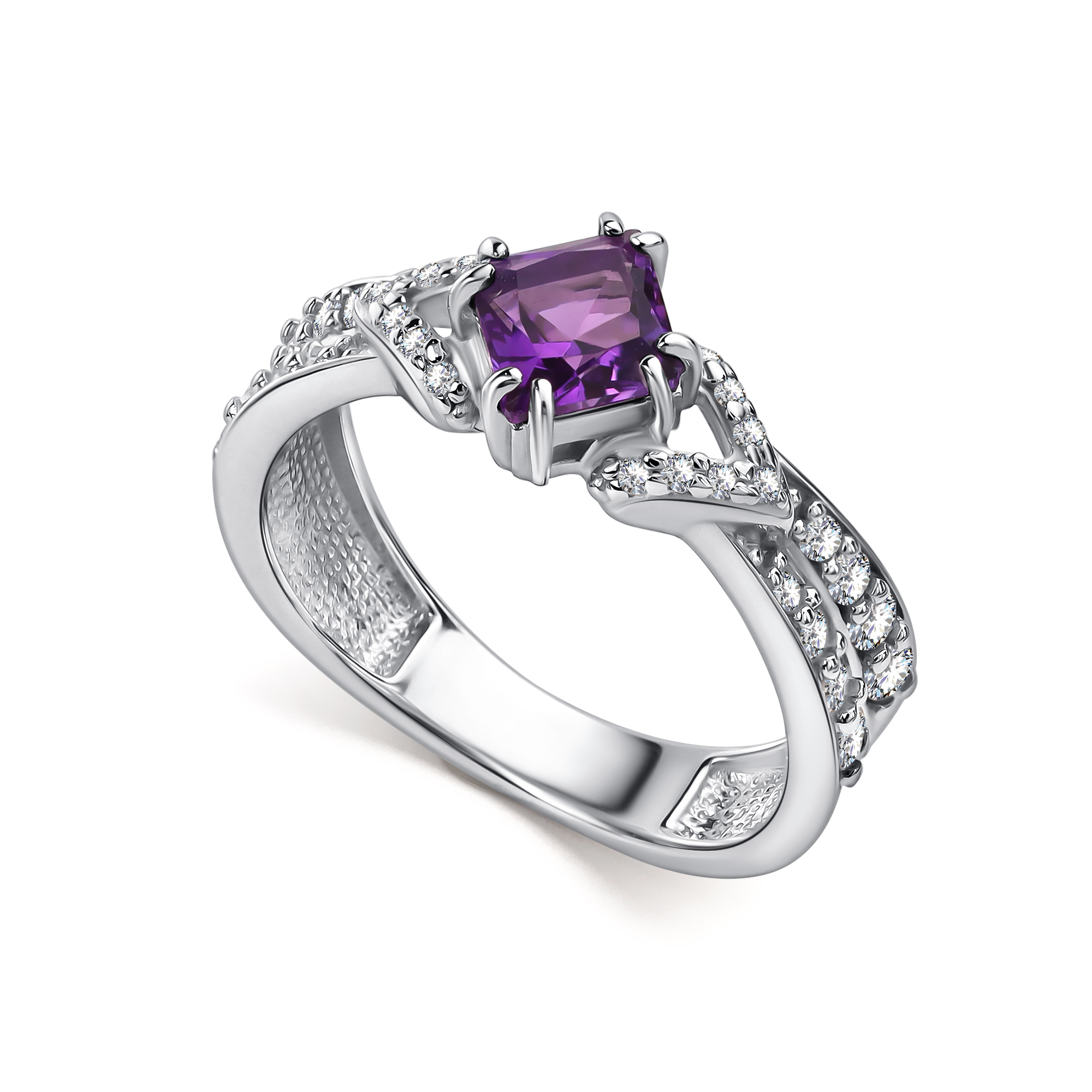 Кольцо из серебра с камнем аметист, Фианит фото, цены