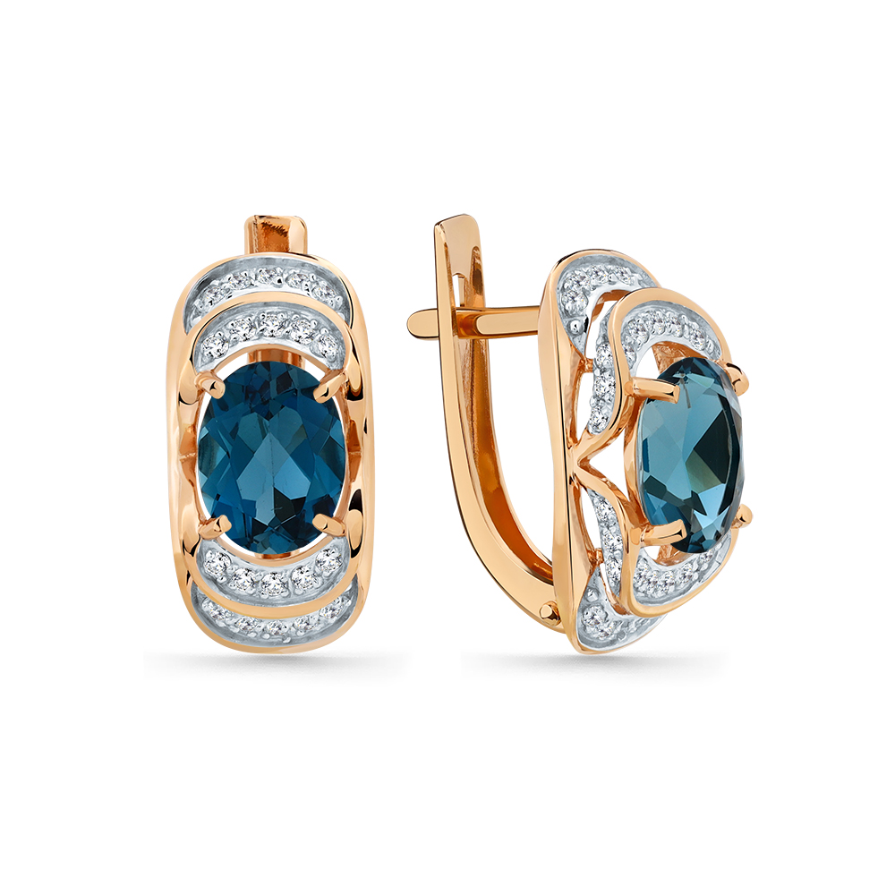 Серьги из золота с камнем Лондон топаз, Фианит фото, цены