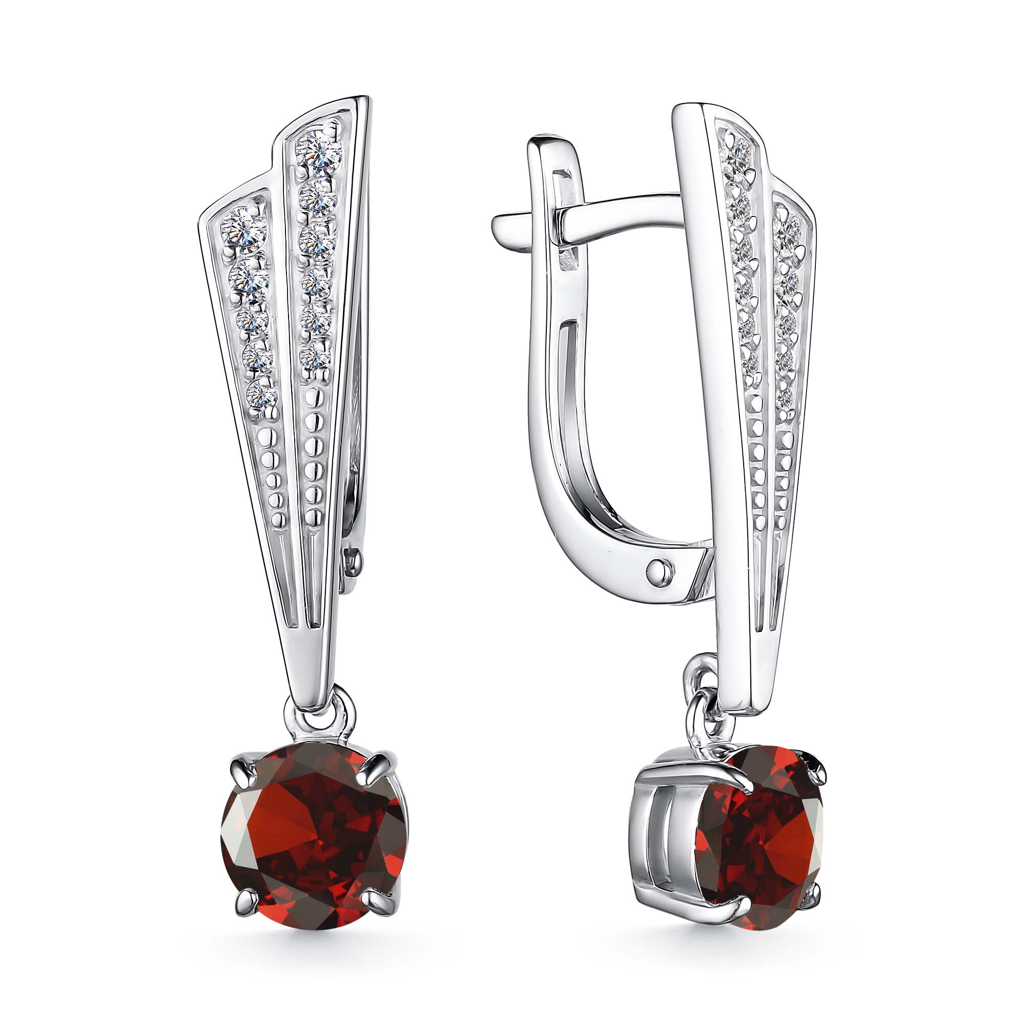 Серьги из серебра с камнем Гранат, Фианит фото, цены