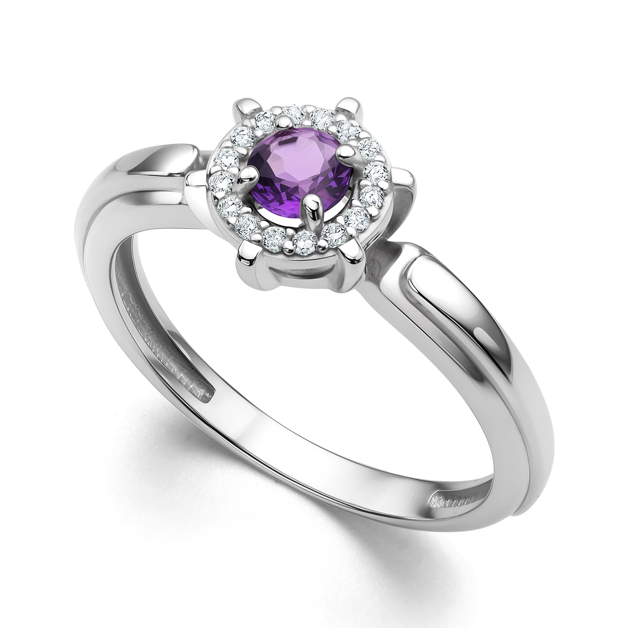 Кольцо из серебра с камнем аметист, Фианит фото, цены