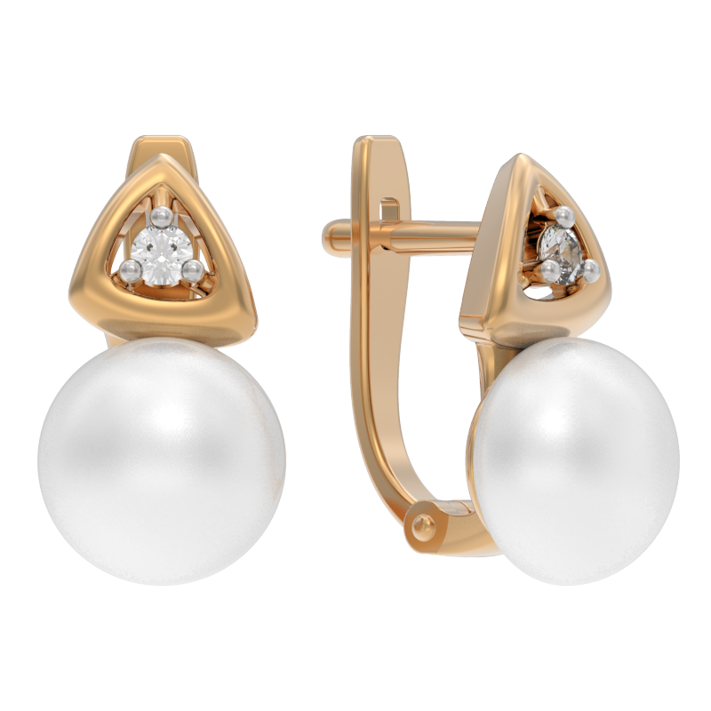 Серьги из золота с камнем Жемчуг, Фианит фото, цены