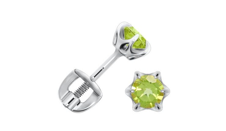 Пуссеты из серебра с камнем Хризолит фото, цены