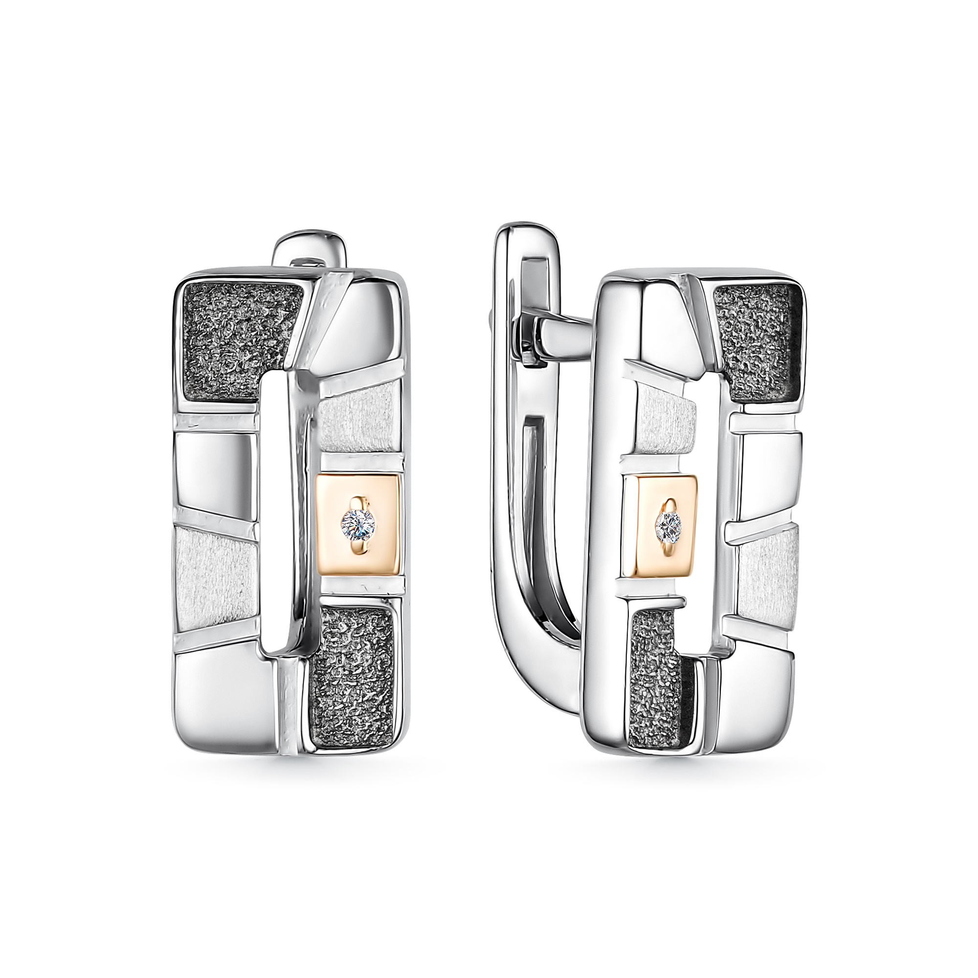 Серьги из серебра с камнем Бриллиант, вставками золота фото, цены