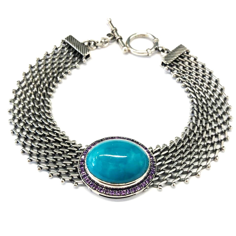 Браслет из серебра с камнем аметист, Бирюза фото, цены