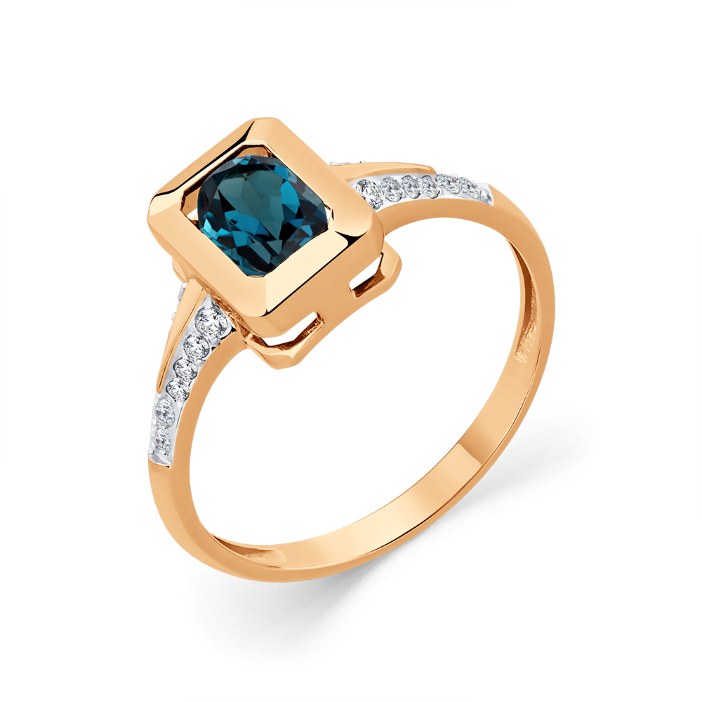 Кольцо из золота с камнем Лондон топаз, Фианит фото, цены