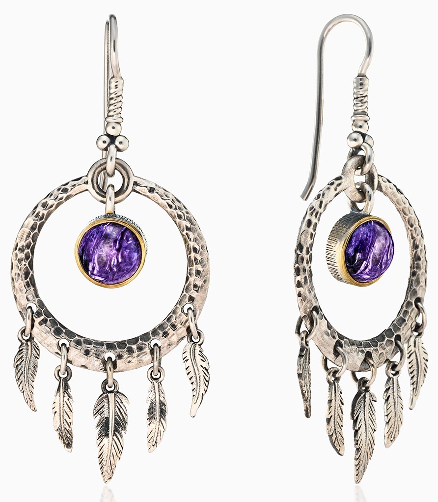 Серьги из серебра с камнем Чароит фото, цены