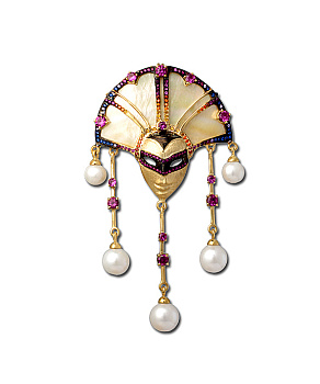 Брошь из серебра с камнем Жемчуг, Фианит, вставками эмали, Перламутр фото, цены