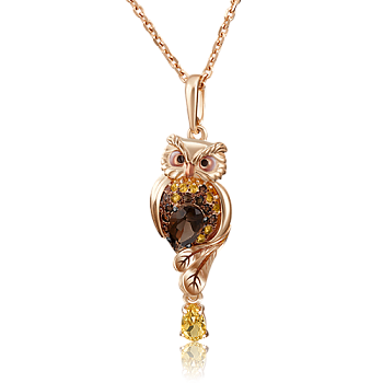 Подвеска из золота с камнем Цитрин, Кварц, вставками эмали фото, цены