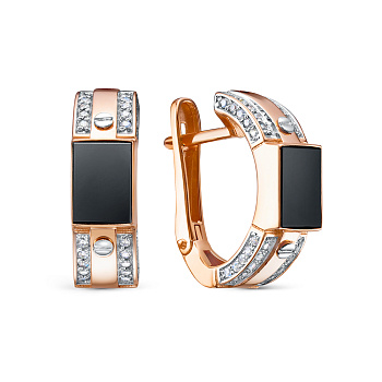 Серьги из золота с камнем Фианит, Оникс фото, цены